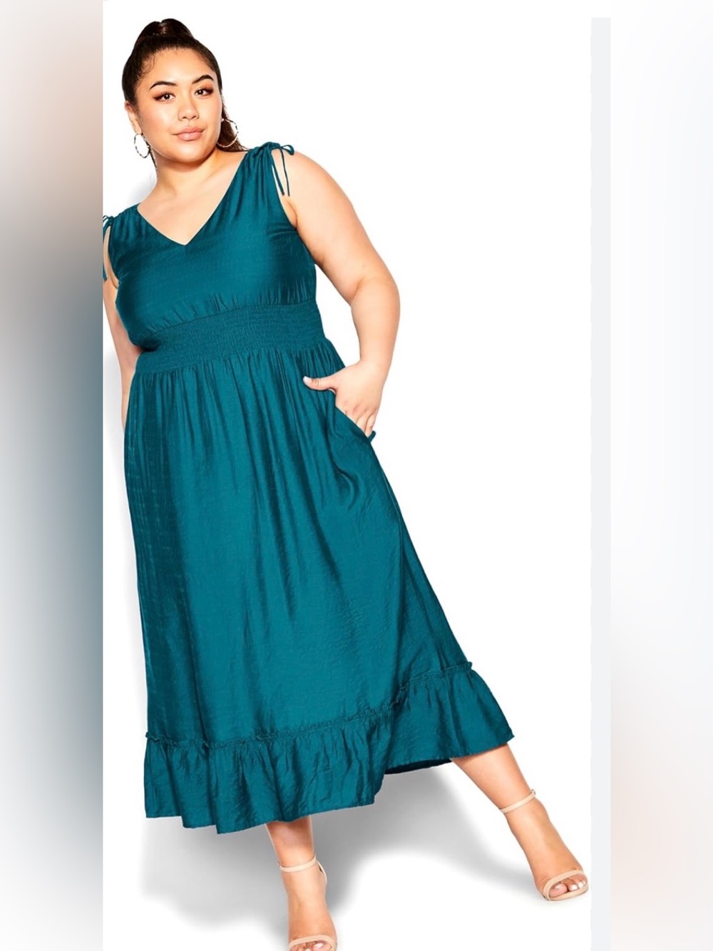 City Chic Teal V-Neck Tie-Shoulder Maxi Dress size 16W  NWT